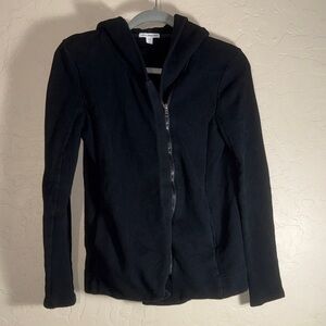 James Perse asymmetrical hooded full-zip black sweatshirt jacket size 1